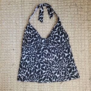 Lands' End Women's Floral Halter Tankini Top Size 10 Black & White